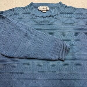Vintage 90s Blue Textured Geometric Knit‎ Crewneck Sweater Stratosphere Mens XL